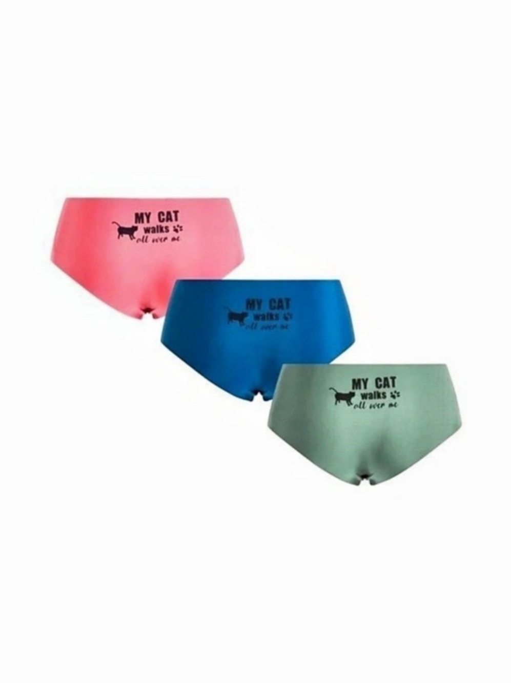 3 pairs  Seamless Triangle Panties With Cat Print  Sayings